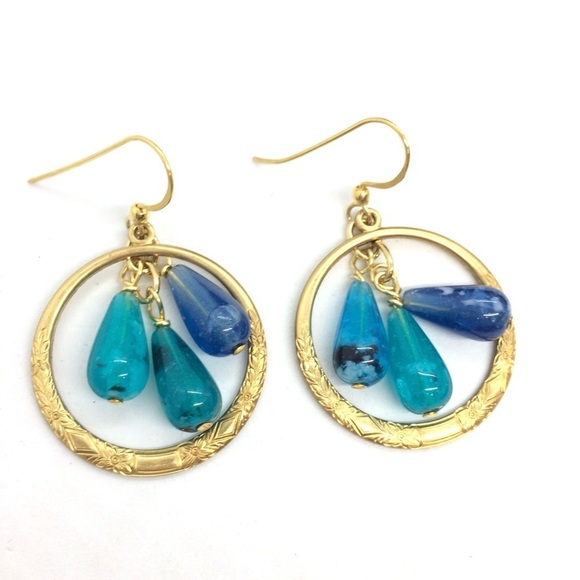 3/$30 UPCYCLED HANDMADE EARRING BRASS HOOP PLASTIC VINTAGE GOLD BOHO VERMEIL - Picture 4 of 15